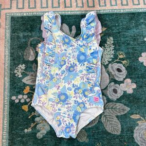 Ruffle Butts One-Piece Swimsuit Girl 5 Blue Pristine Blooms Waterfall Ruffle 5T